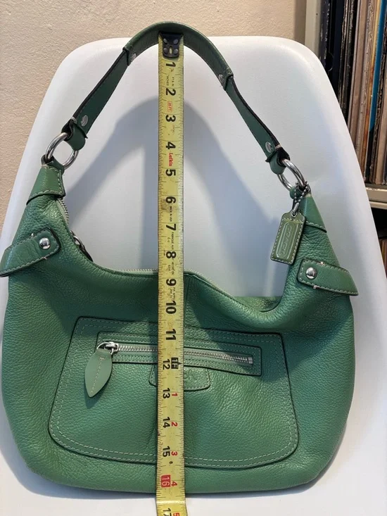 Coach Y2K Green Pebbled Leather Shoulder Hobo with Silver Hardware - Picture 3 of 8